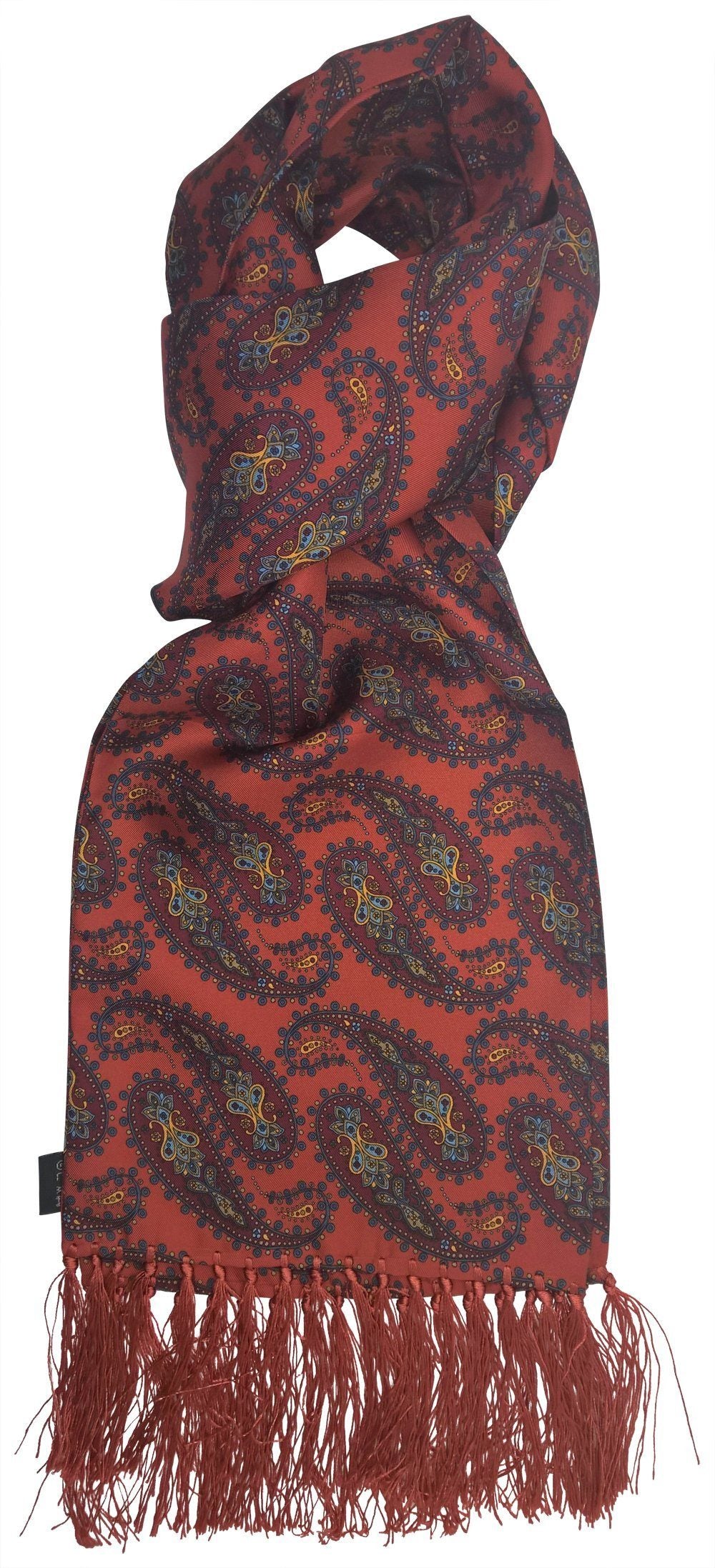 Aviator Burnt Orange Large Paisley Silk Scarf - Scarves - - THREADPEPPER