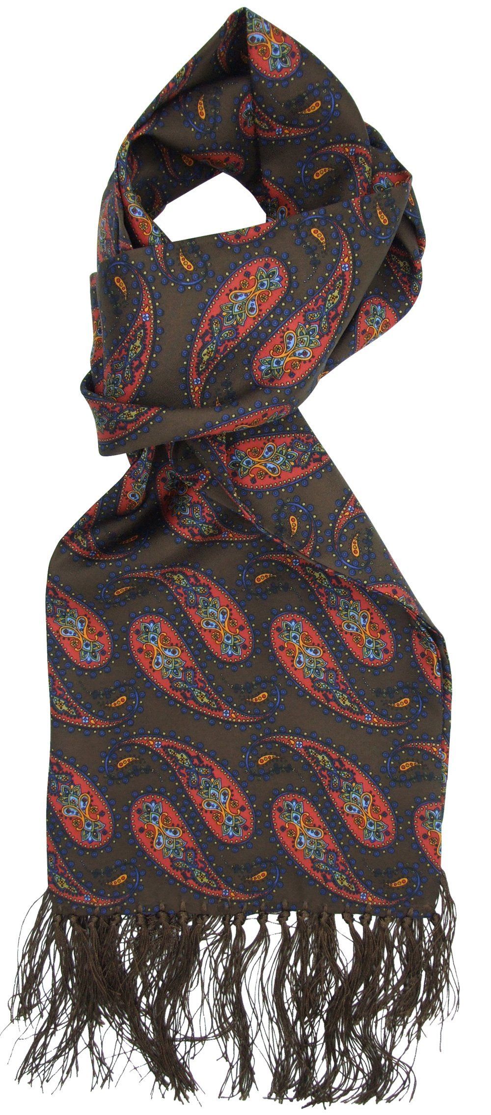 Aviator Chocolate Large Paisley Silk Scarf - Scarves - - THREADPEPPER