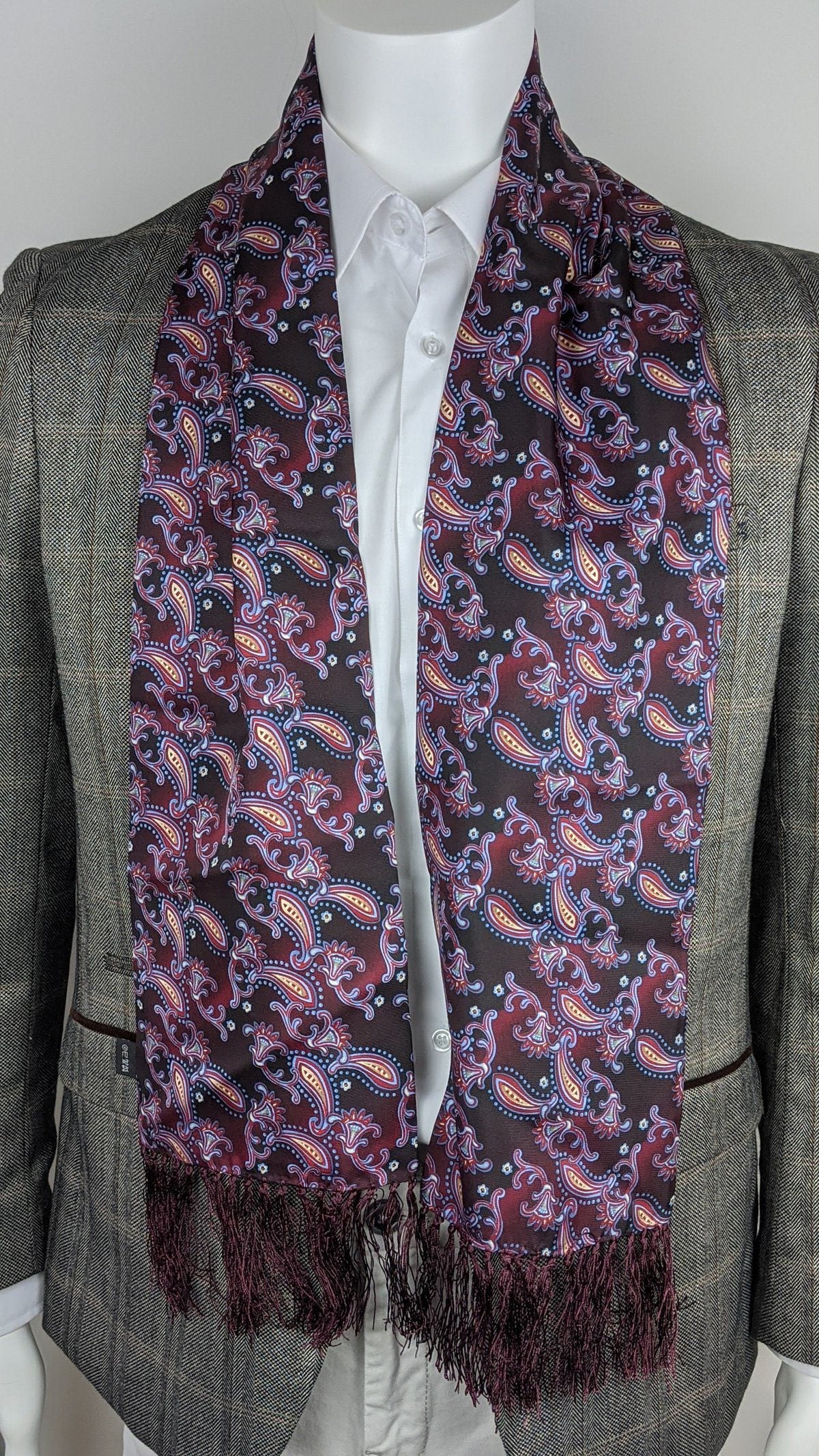 Aviator Deep Red Paisley Silk Scarf - Scarves - - THREADPEPPER