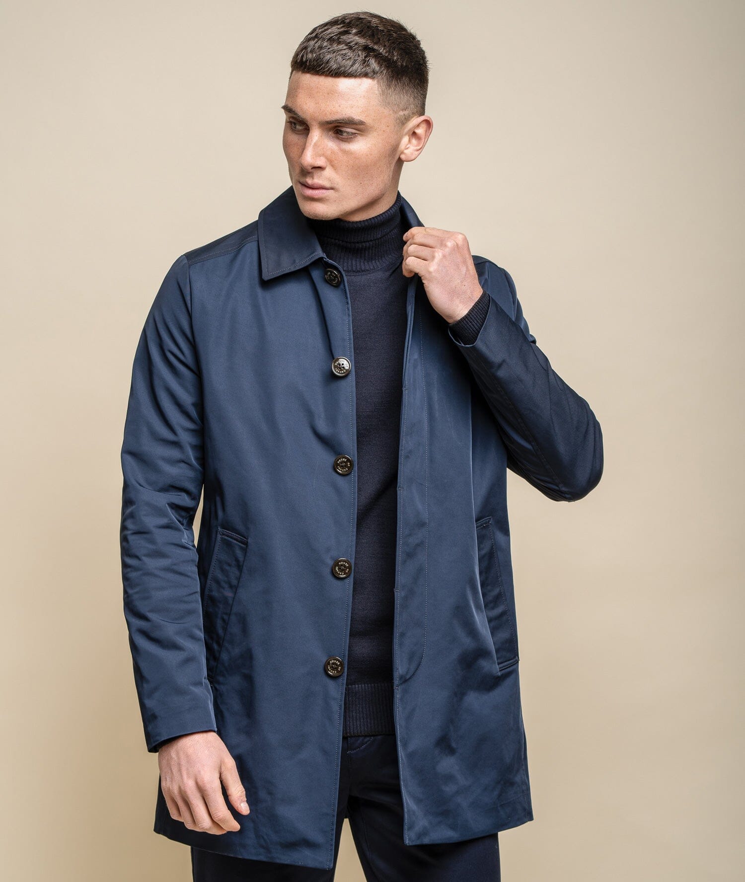 Mac Coat Outfit Mens Navy Blue Trench Coat Navy Zip Stud Mac Coat
