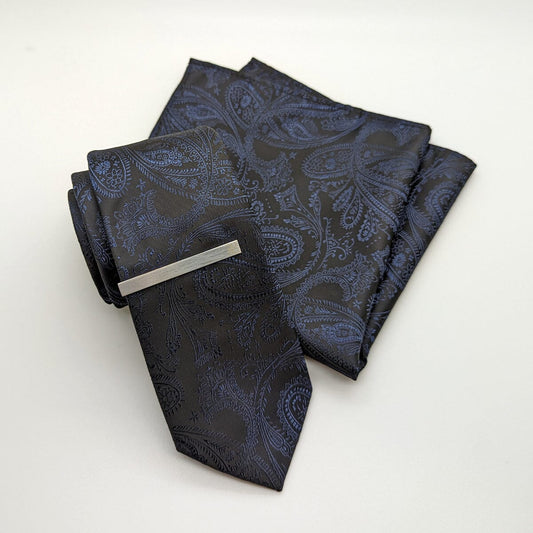 Black & Navy Paisley Tie Set - Ties - - THREADPEPPER