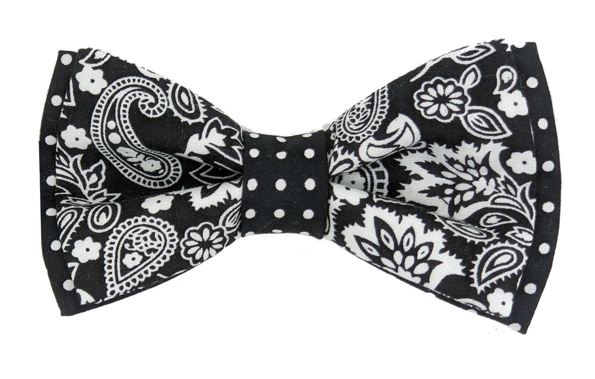 Black Paisley Blooms Double Bow Tie - Bow Ties - - THREADPEPPER
