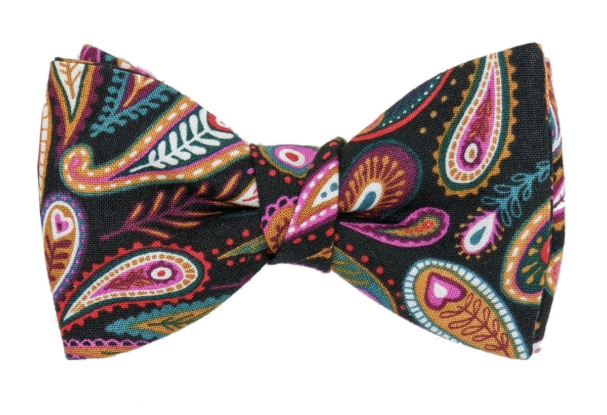 Black Peacock Paisley Ready-Tied Bow Tie - Bow Ties - - THREADPEPPER