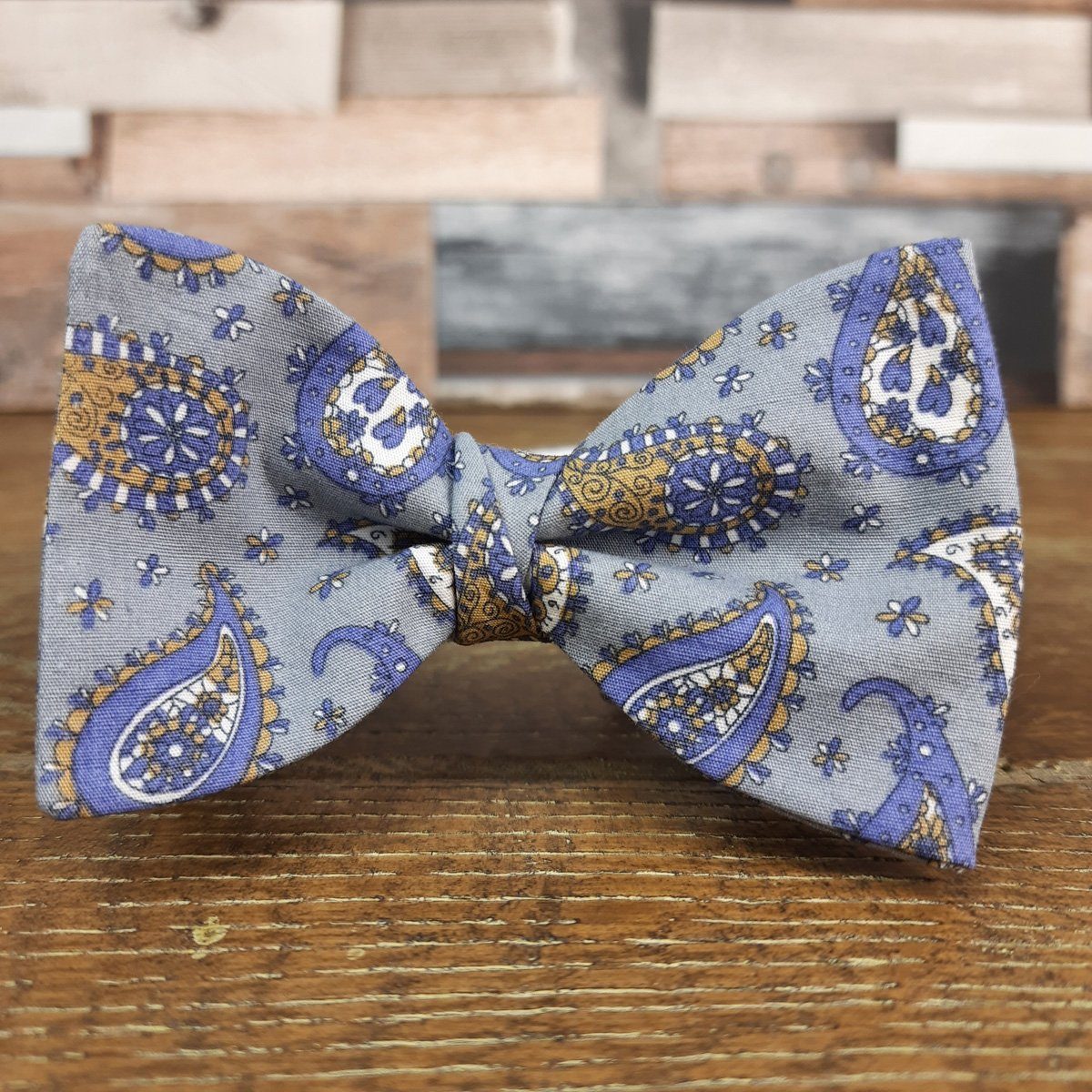 Blue & Gold Daisy Paisley Cotton Ready-Tied Bow Tie - Bow Ties - - THREADPEPPER