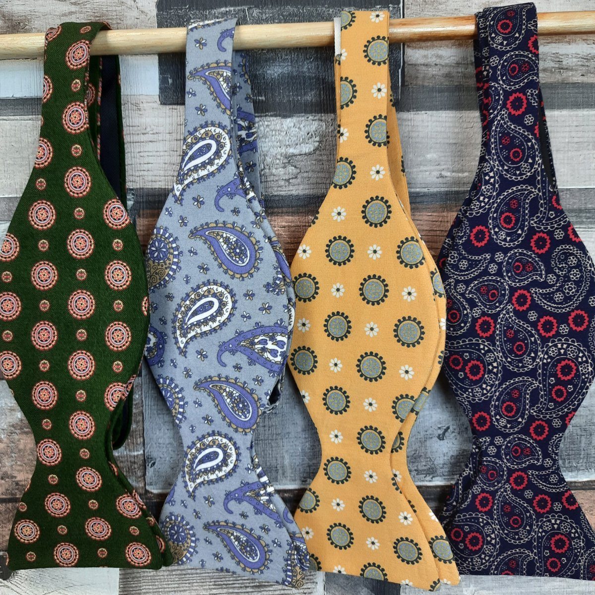 Blue & Gold Daisy Paisley Cotton Self-Tie Bow Tie - Bow Ties - - THREADPEPPER