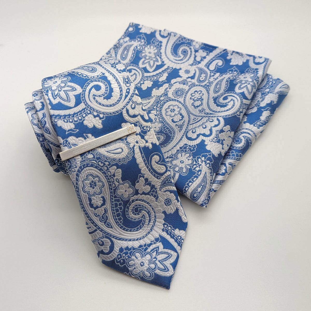 Blue & White Paisley Tie Set - Ties - - THREADPEPPER