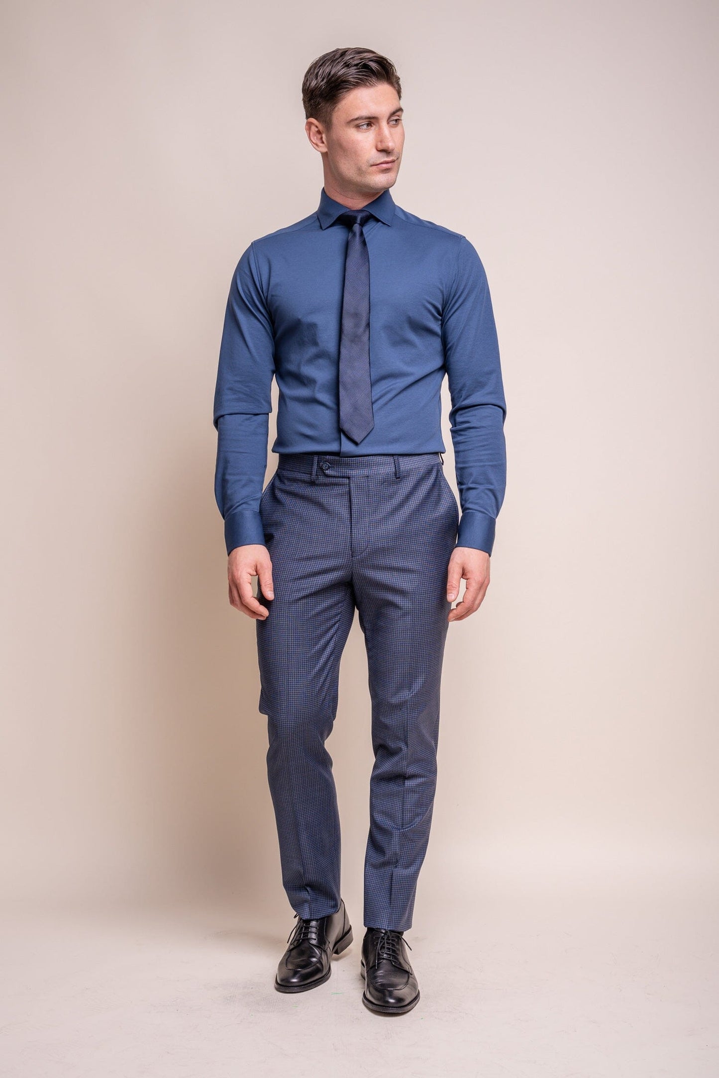 Bond Navy Check Trousers - Trousers - - THREADPEPPER