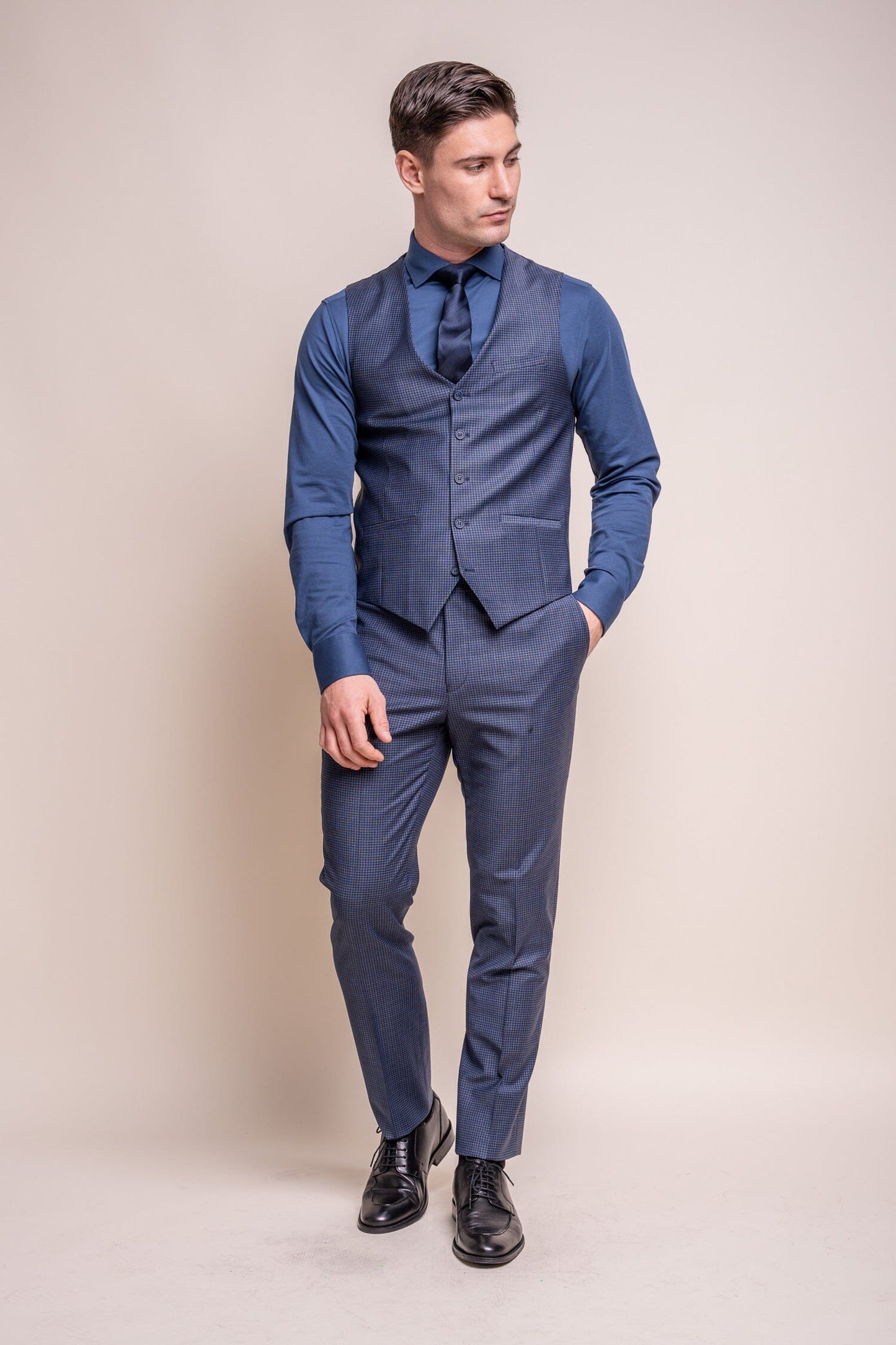 Bond Navy Check Trousers - Trousers - - THREADPEPPER