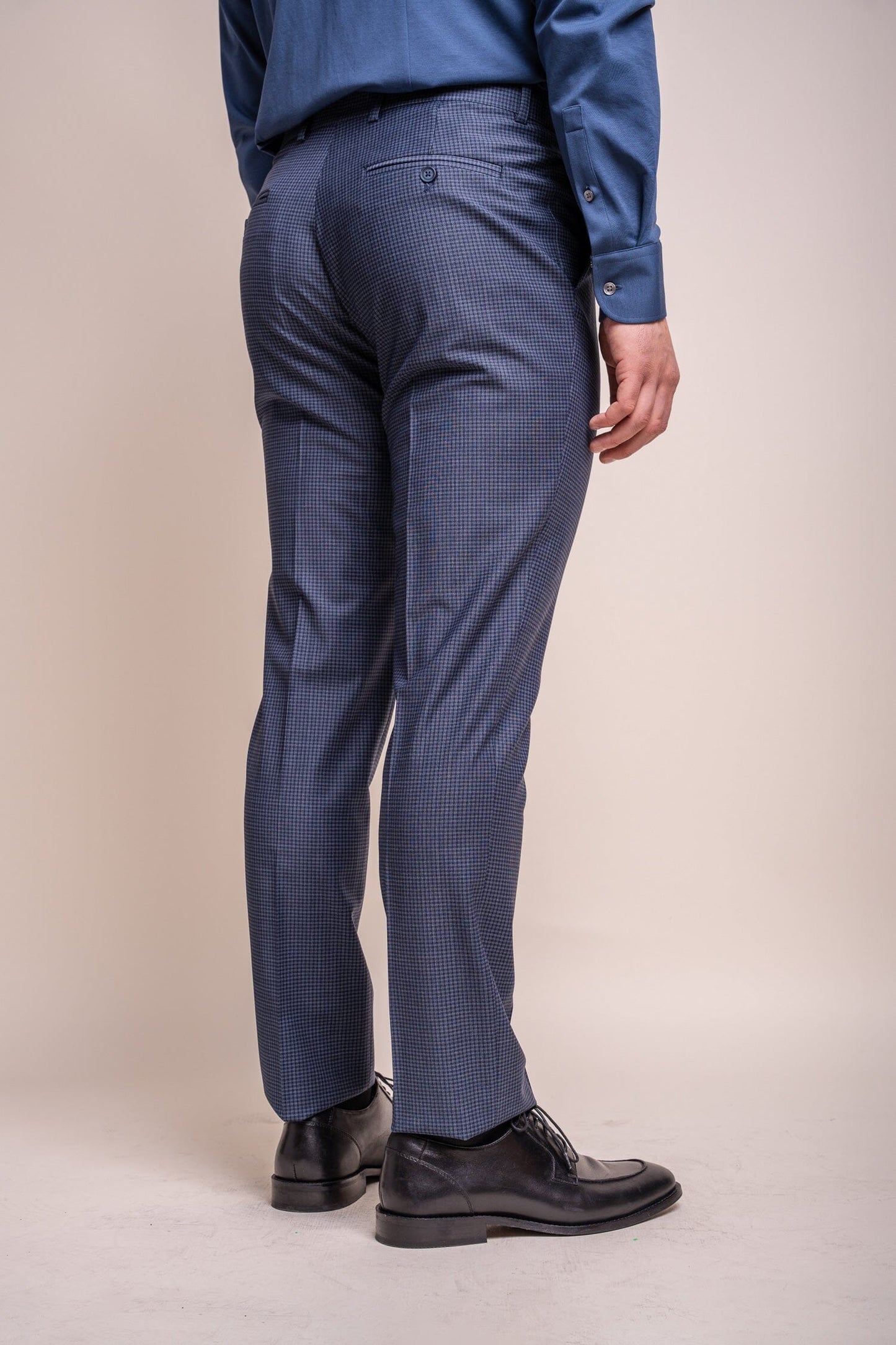 Bond Navy Check Trousers - Trousers - - THREADPEPPER
