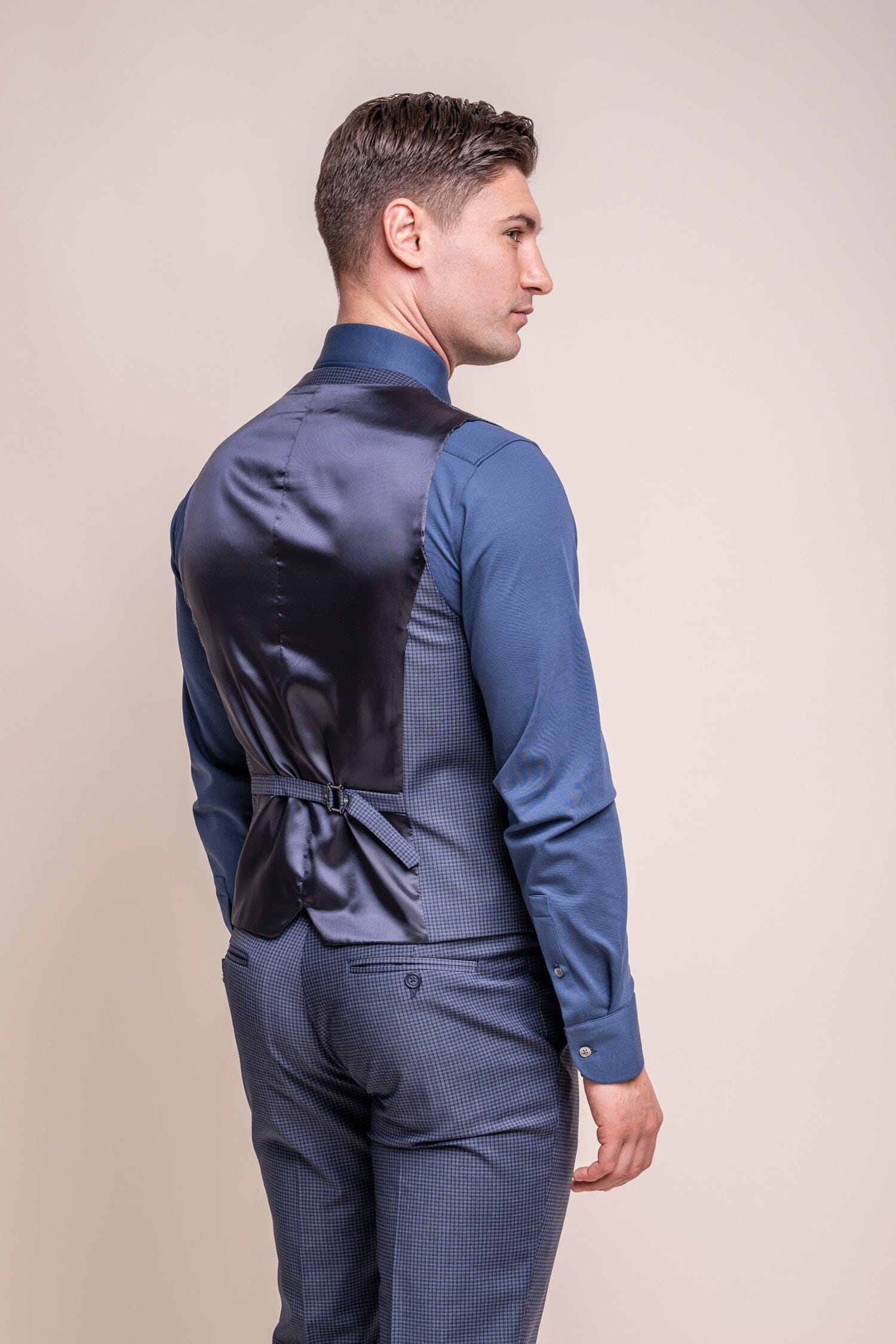 Bond Navy Check Waistcoat - Waistcoats - - THREADPEPPER