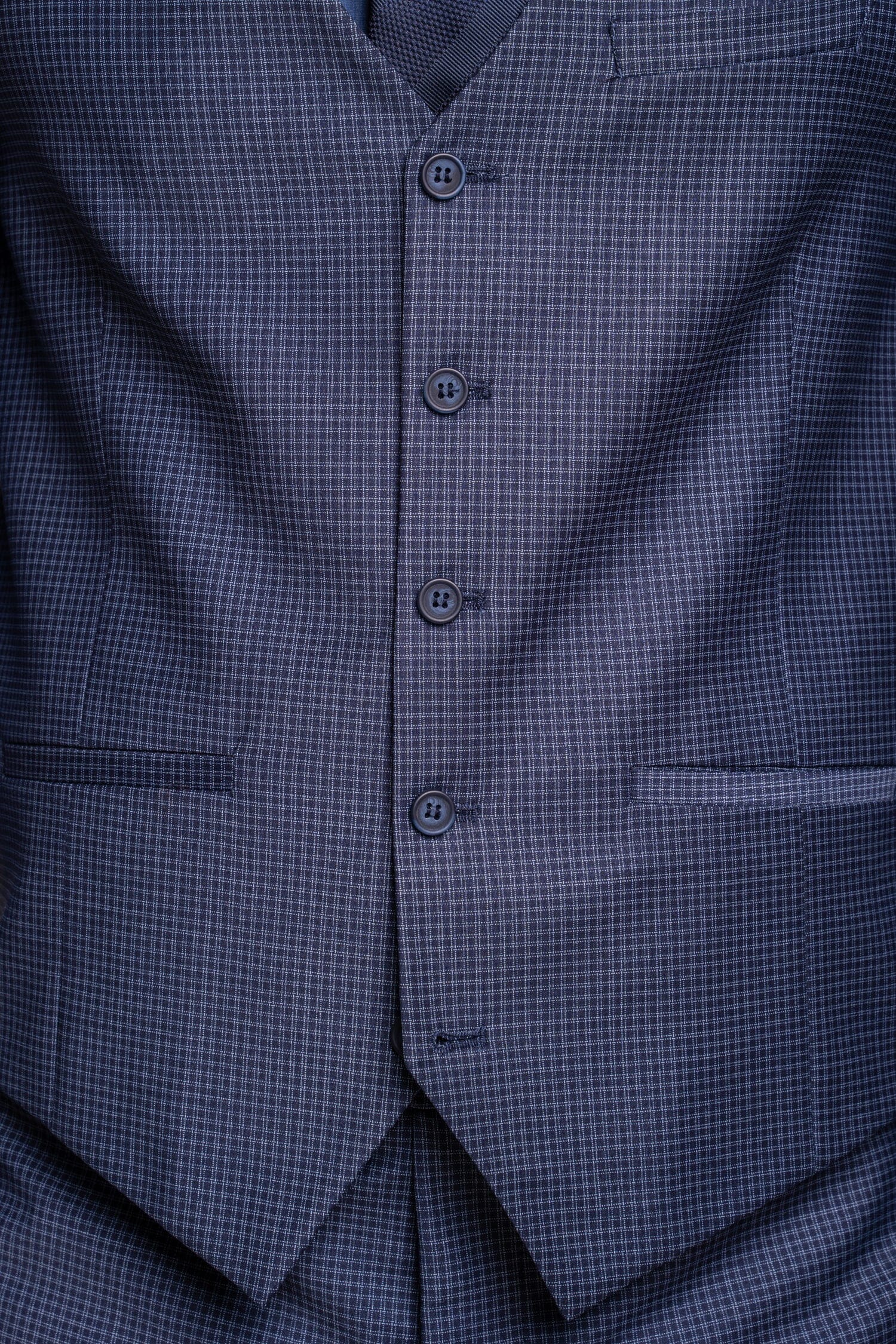 Bond Navy Check Waistcoat - Waistcoats - - THREADPEPPER