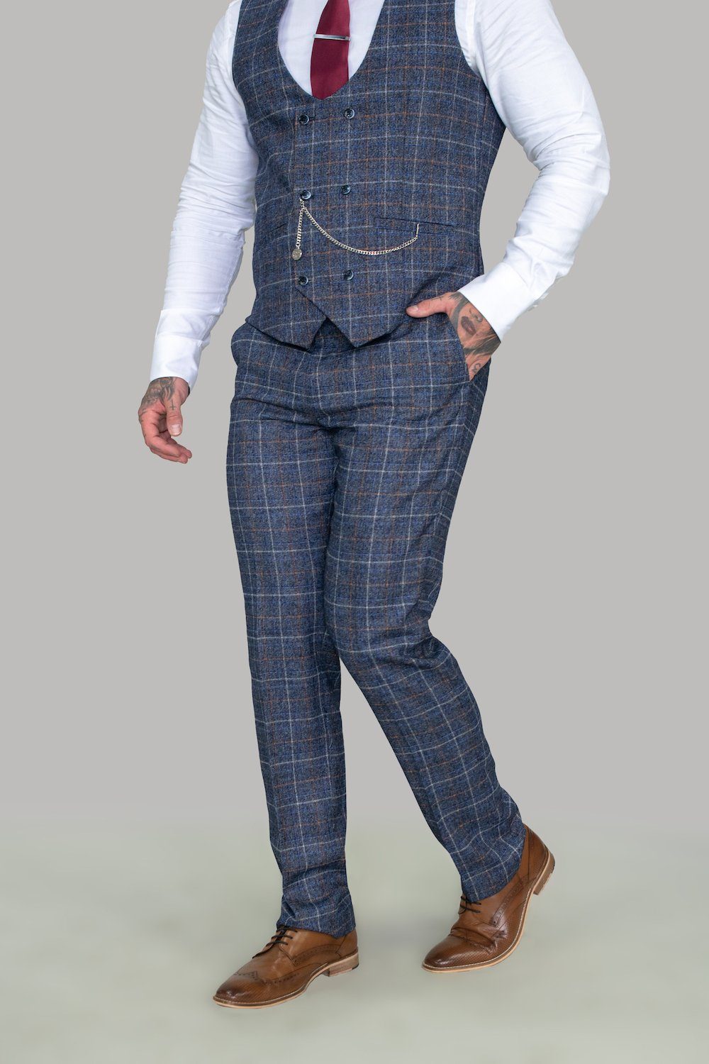 Blue Crosshatch Trousers - STOCK CLEARANCE - Trousers - 34R - THREADPEPPER