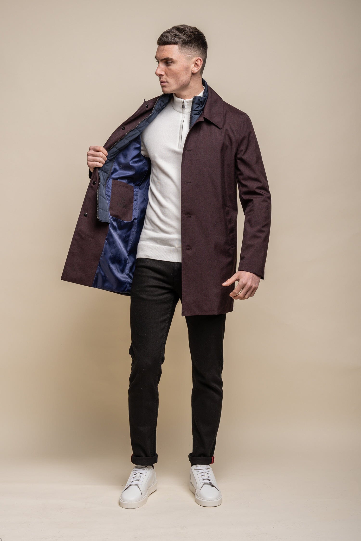 Brando Wine Mac Coat - Coats - - THREADPEPPER