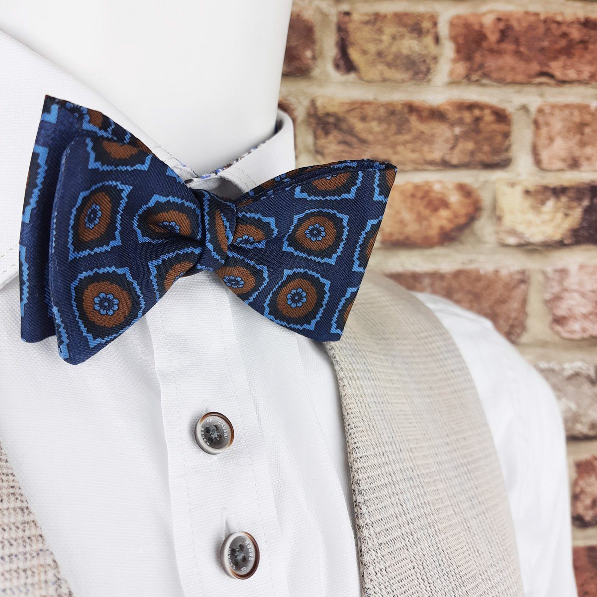 Bronze Rosettes on Navy Silk Ready-Tied Bow Tie - Bow Ties - - THREADPEPPER