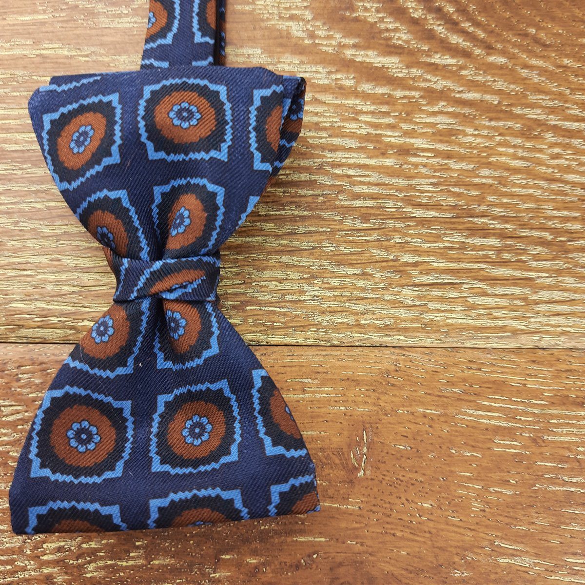 Bronze Rosettes on Navy Silk Ready-Tied Bow Tie - Bow Ties - - THREADPEPPER