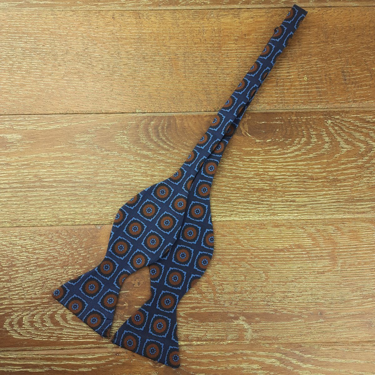 Bronze Rosettes on Navy Silk Self-Tie Bow Tie - Bow Ties - - THREADPEPPER