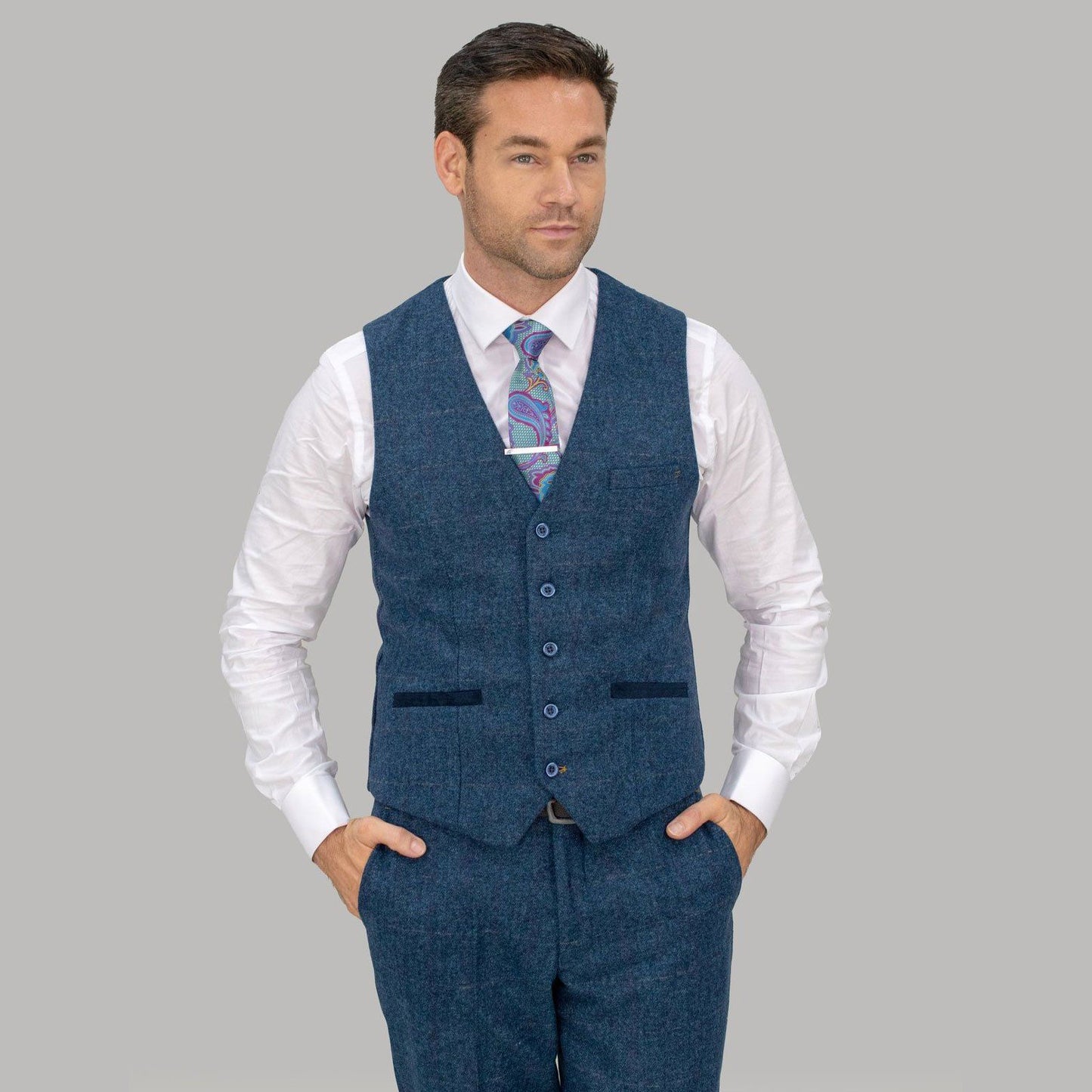 Blue Tweed Waistcoat - STOCK CLEARANCE - Waistcoats - 40S - THREADPEPPER