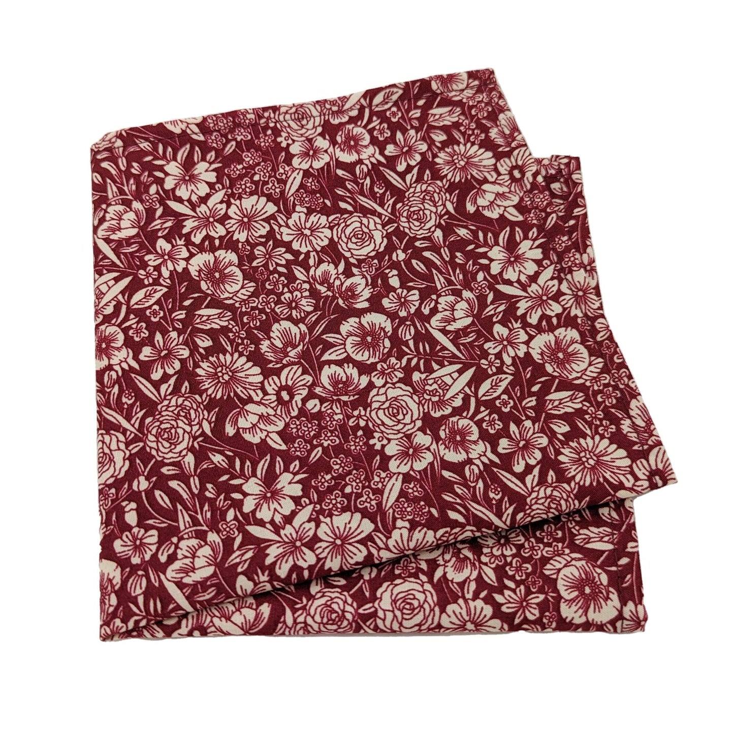 Cherry Red Floral Cotton Pocket Square - Handkerchiefs - - THREADPEPPER