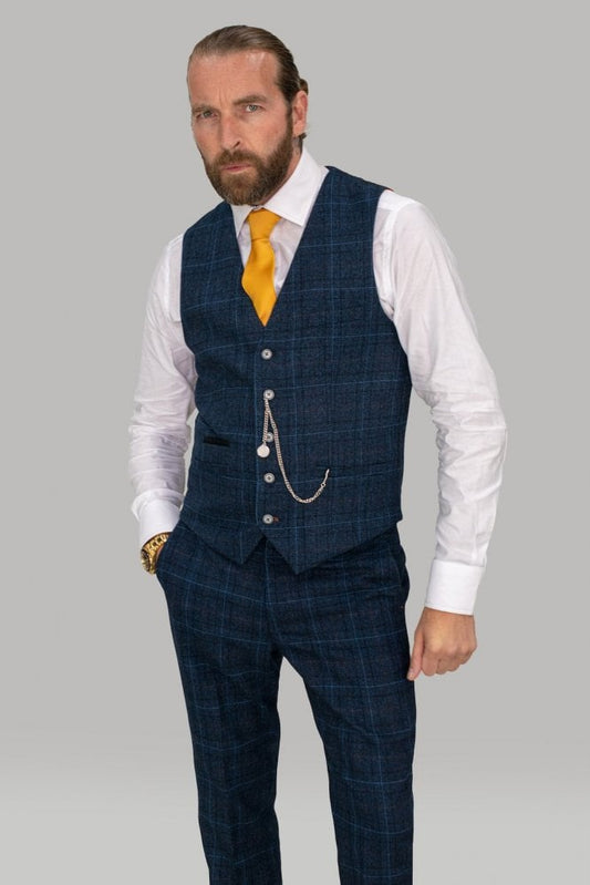 Fine Navy Checked Waistcoat - STOCK CLEARANCE - Waistcoats - 46R - THREADPEPPER