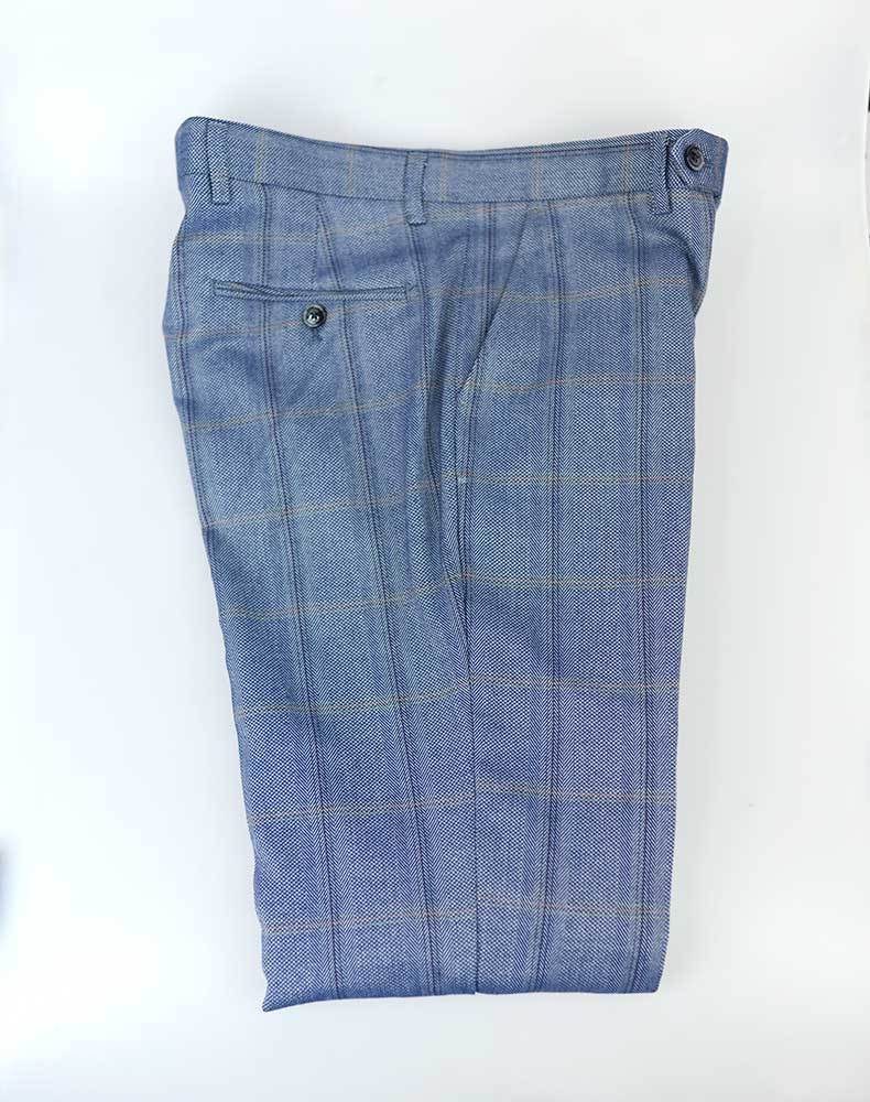 Herringbone Check Blue Tweed Trousers - STOCK CLEARANCE - Trousers - - THREADPEPPER