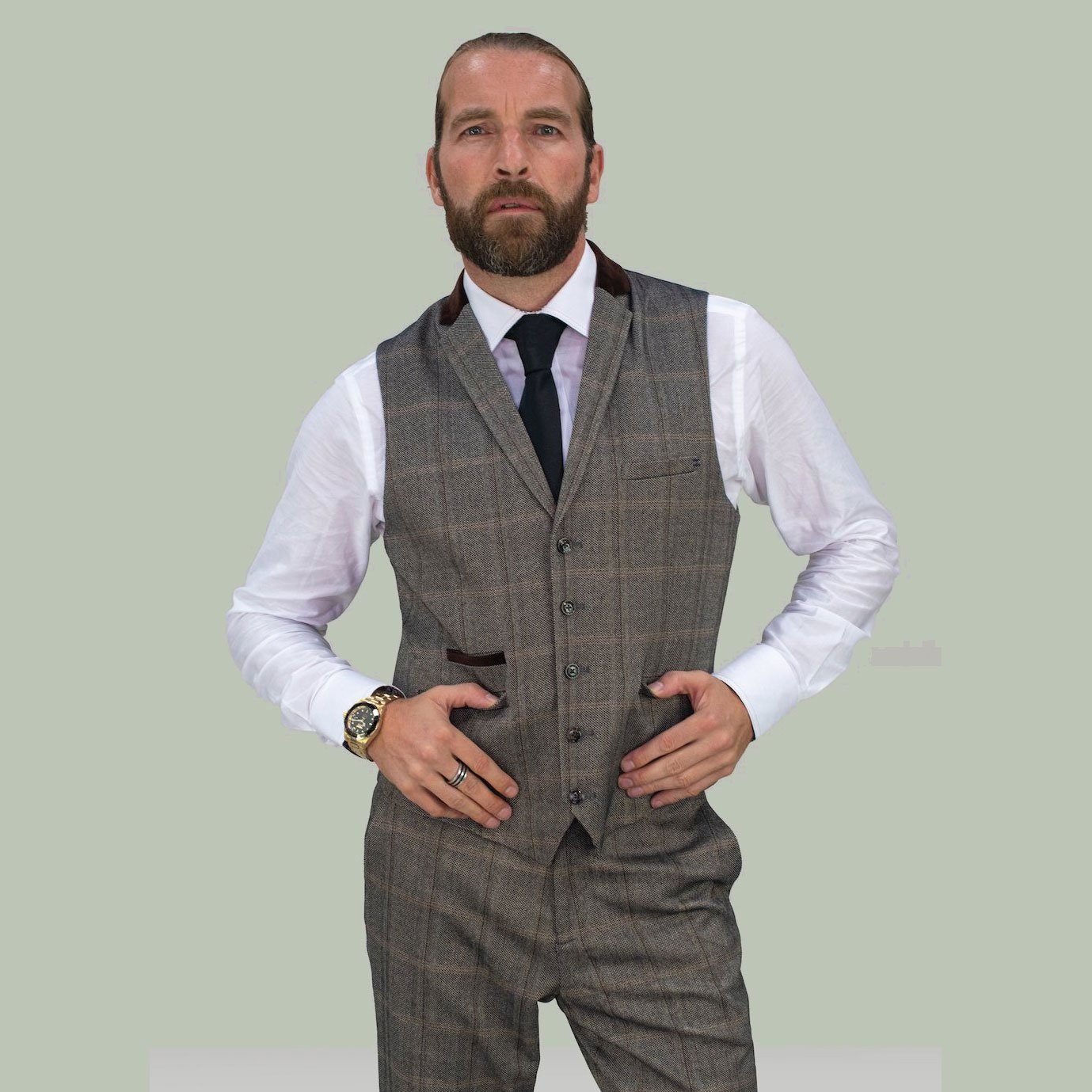 Herringbone Check Brown Tweed Waistcoat - STOCK CLEARANCE - Waistcoats - 42R - THREADPEPPER