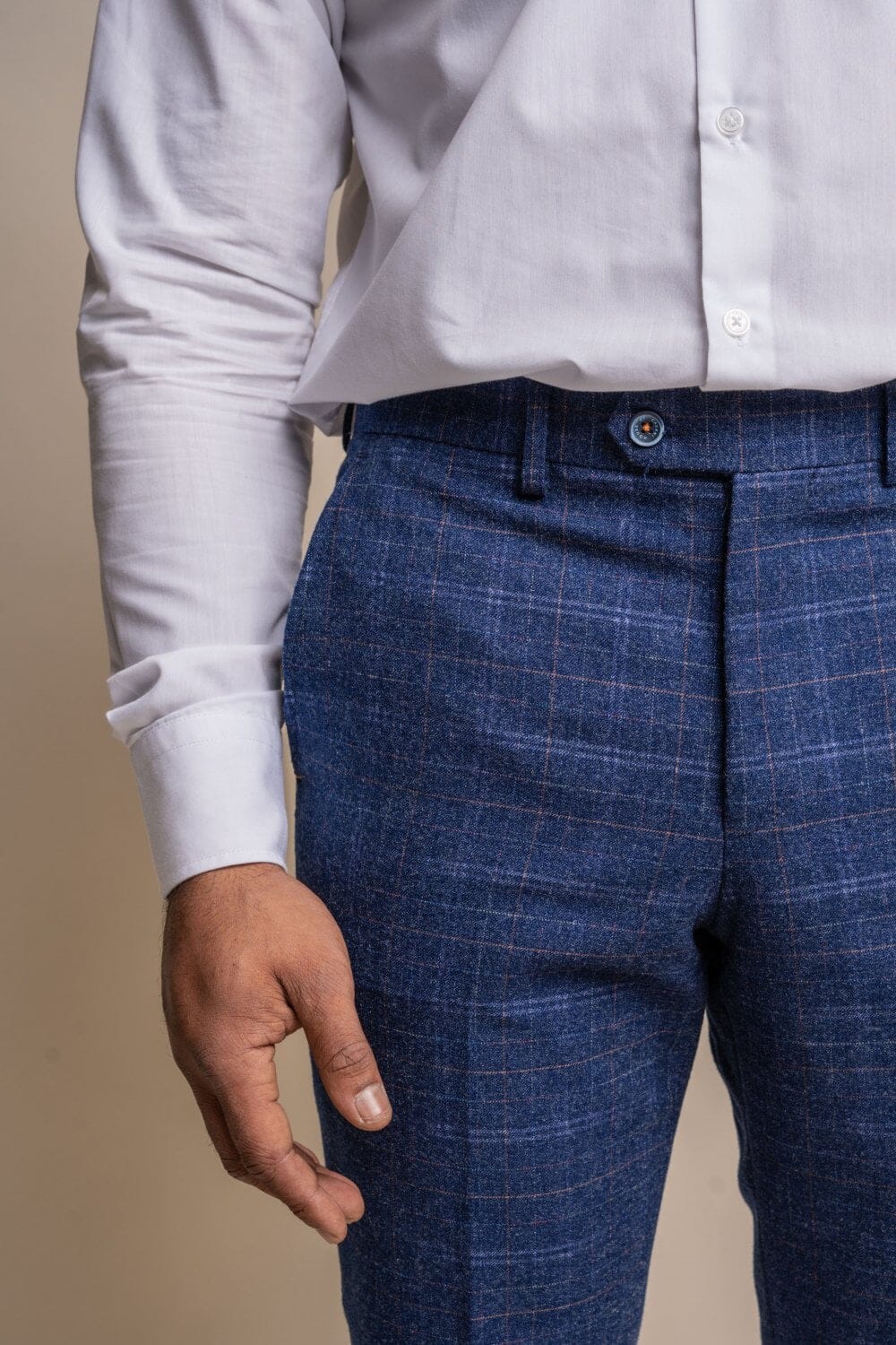 Crosshatch Tweed Blue Check Trousers - STOCK CLEARANCE - Trousers - - THREADPEPPER