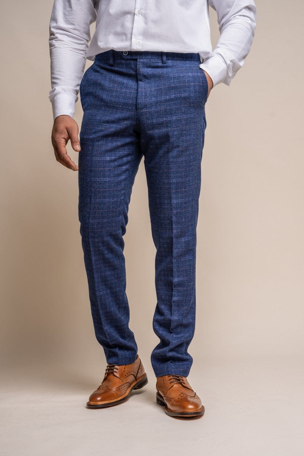 Crosshatch Tweed Blue Check Trousers - STOCK CLEARANCE - Trousers - - THREADPEPPER