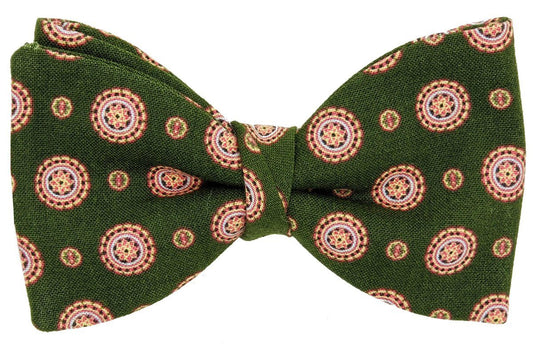 Dark Green Medallions Cotton Ready-Tied Bow Tie - Bow Ties - - THREADPEPPER