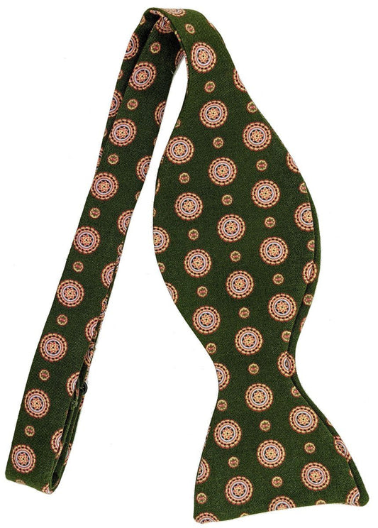 Dark Green Medallions Cotton Self-Tie Bow Tie - Bow Ties - - THREADPEPPER