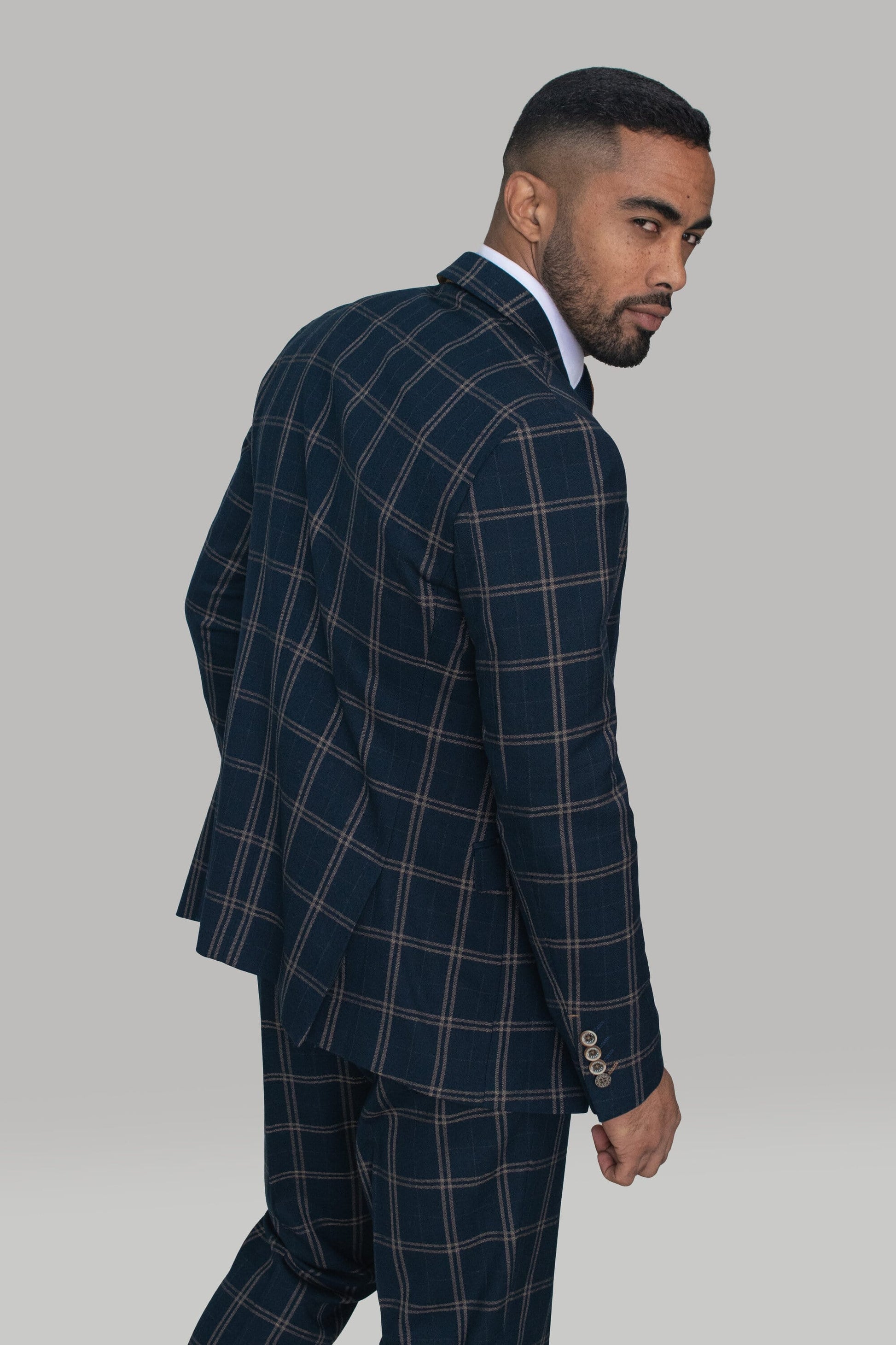 Double Checked Navy Blazer - STOCK CLEARANCE - Blazers & Jackets Sale - - THREADPEPPER