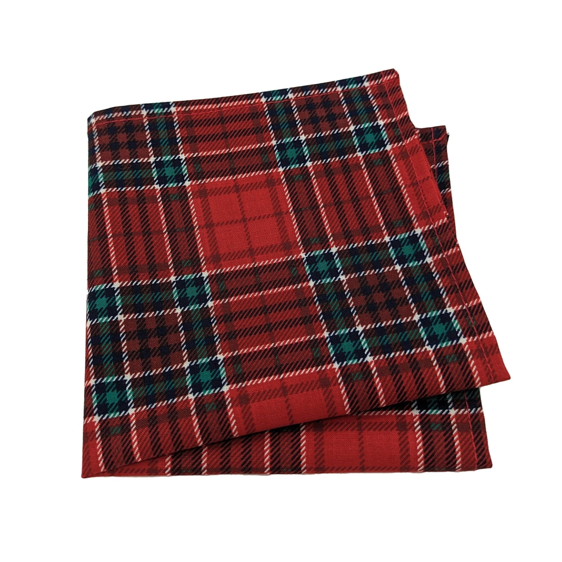 Festive Tartan Cotton Pocket Square - Handkerchiefs - - THREADPEPPER