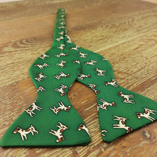 Fox Terriers on Green Silk Self-Tie Bow Tie - Bow Ties - - THREADPEPPER
