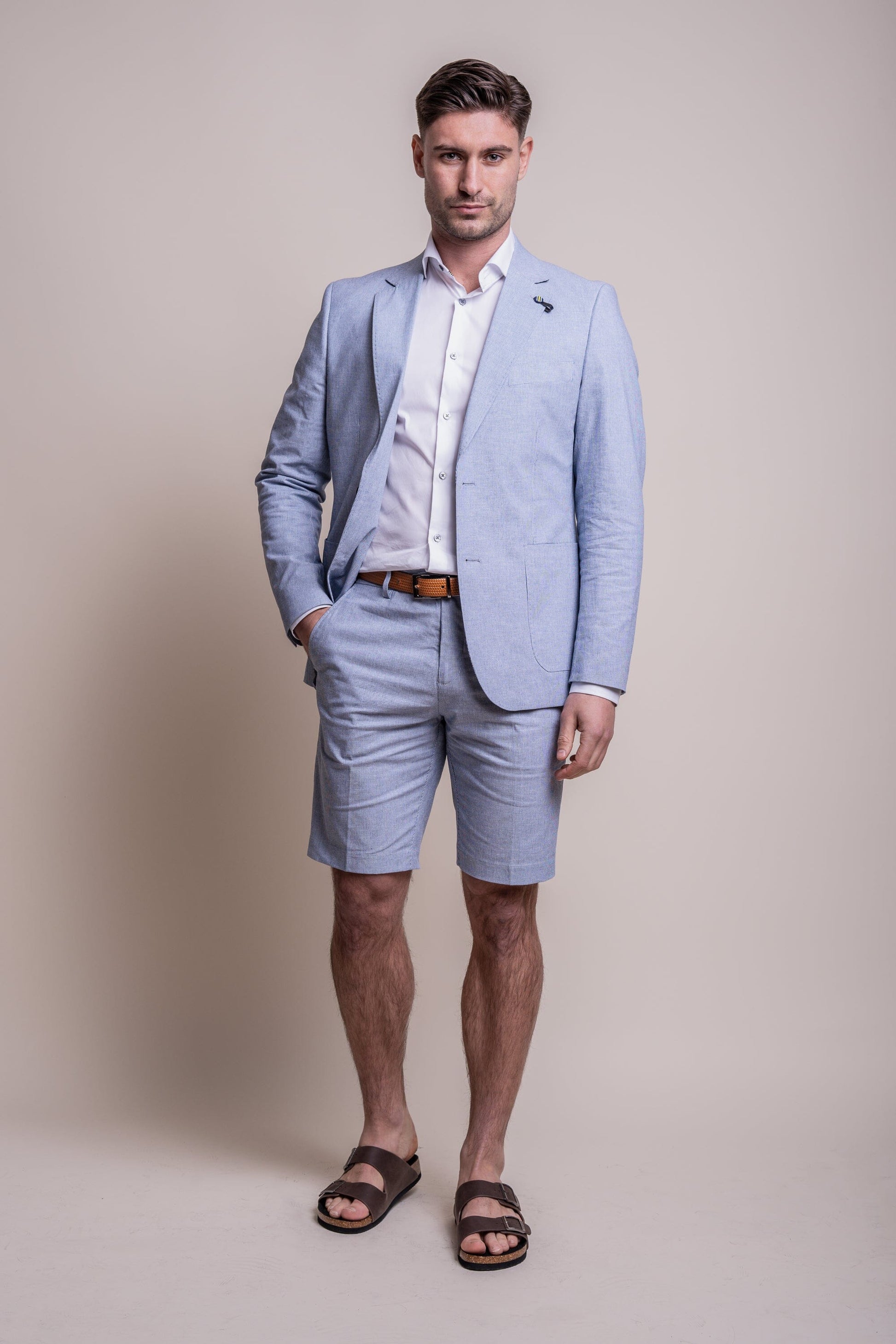 Fredrik Sky Blue Linen Shorts - Shorts - - THREADPEPPER