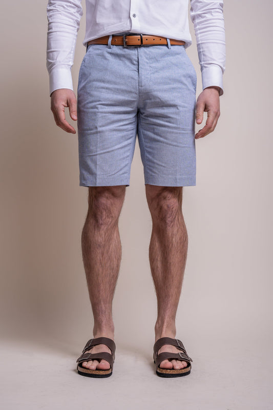 Fredrik Sky Blue Linen Shorts - Shorts - 28R - THREADPEPPER