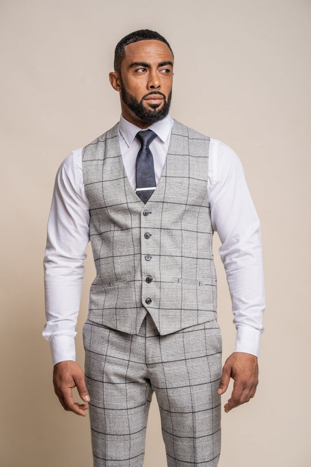 Ghost Pale Grey Checked 3 Piece Suit - Suits - - THREADPEPPER