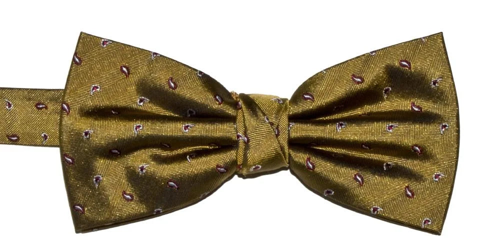 Gold Mini Paisley Silk Bow Tie - Bow Ties - - THREADPEPPER