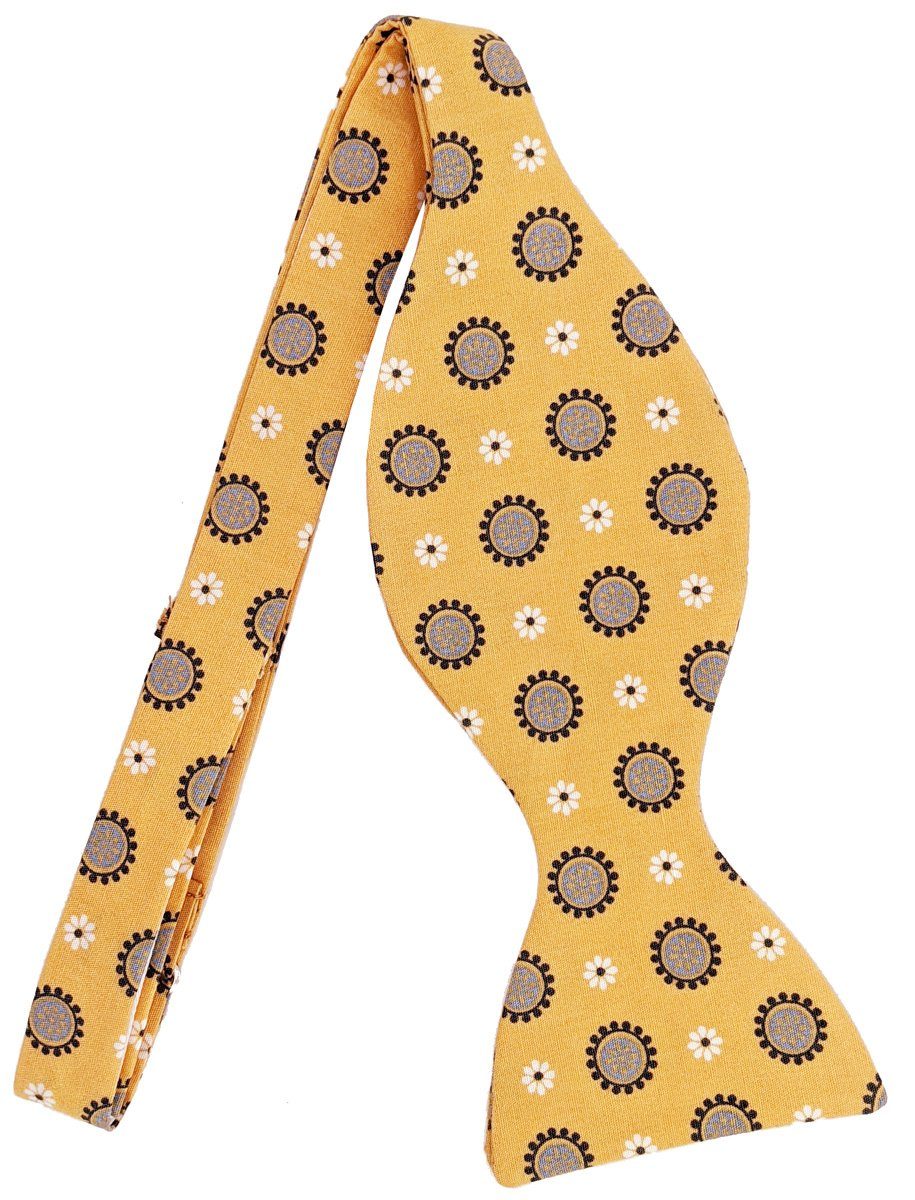 Golden Flower Medallions Cotton Self-Tie Bow Tie - Bow Ties - - THREADPEPPER
