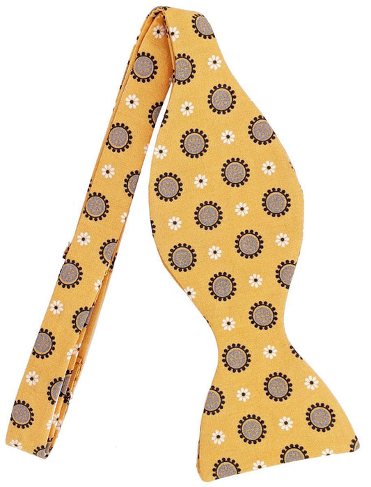 Golden Flower Medallions Cotton Self-Tie Bow Tie - Bow Ties - - THREADPEPPER