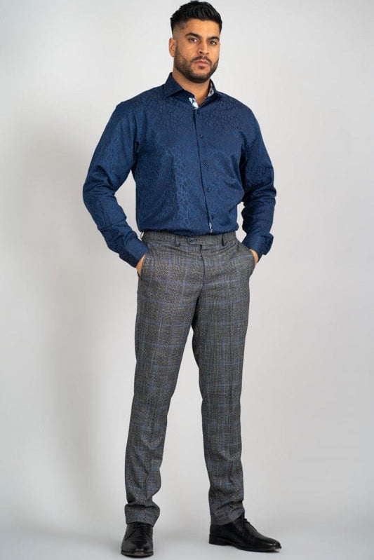 Grey & Blue Check Trousers - STOCK CLEARANCE - Trousers - - THREADPEPPER