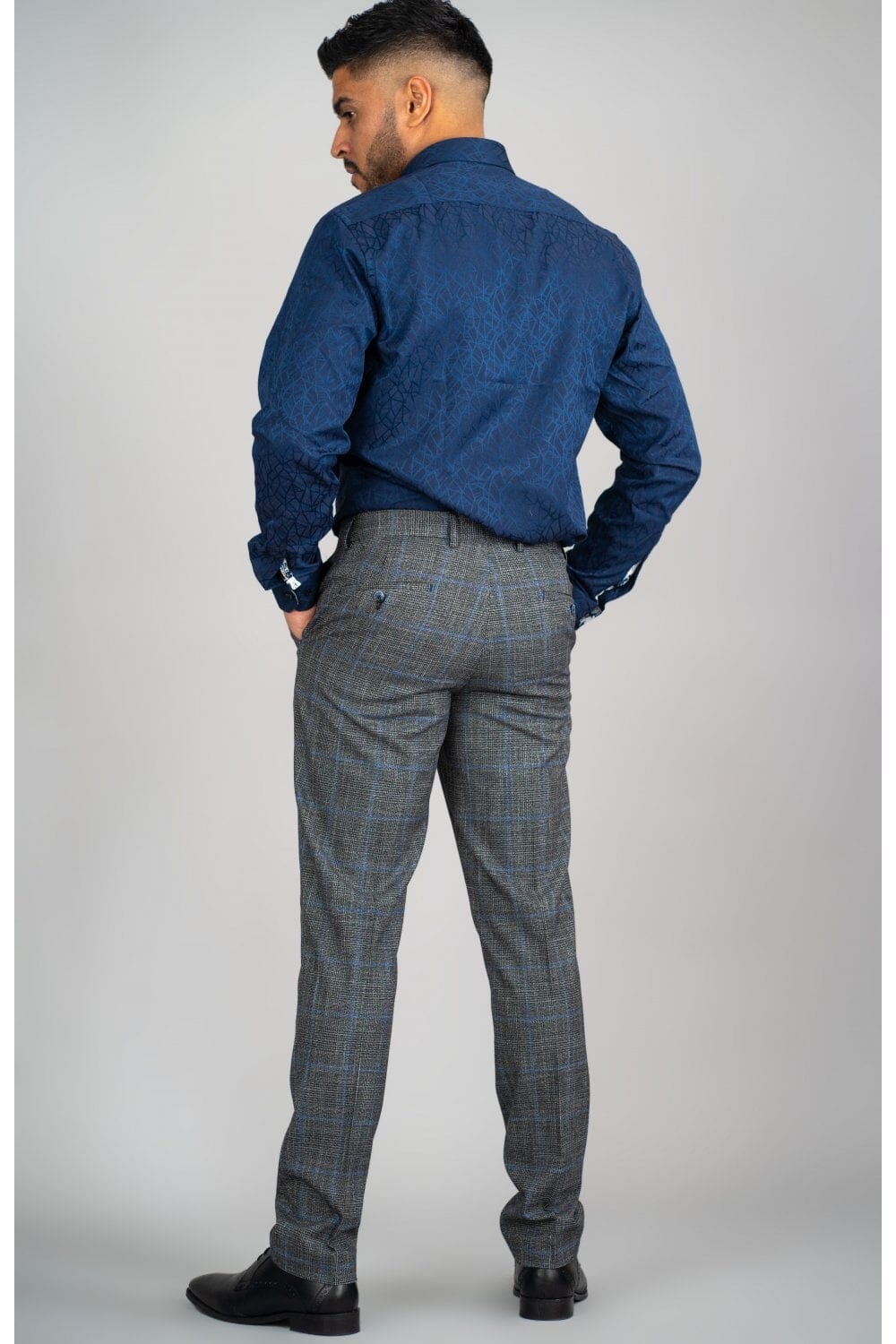 Grey & Blue Check Trousers - STOCK CLEARANCE - Trousers - - THREADPEPPER