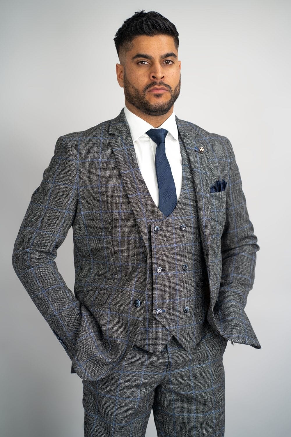 Grey & Blue Check Trousers - STOCK CLEARANCE - Trousers - - THREADPEPPER