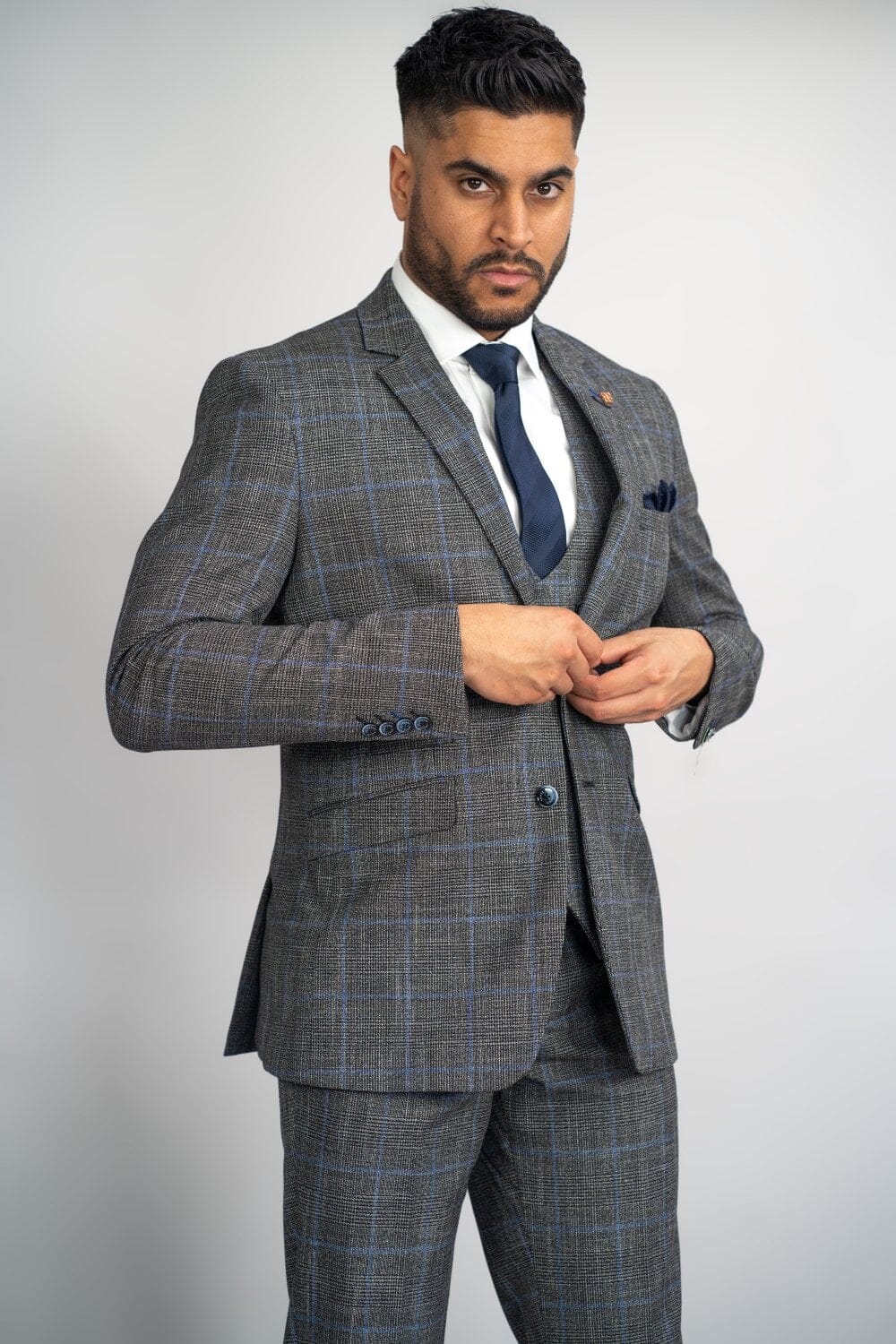 Grey & Blue Check Waistcoat - STOCK CLEARANCE - Waistcoats - - THREADPEPPER