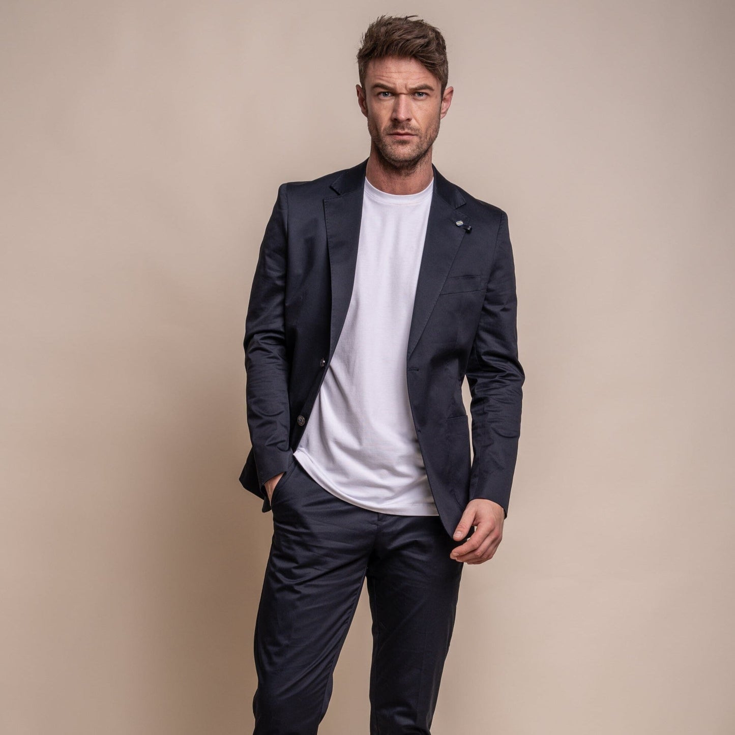 Half-Lined Navy Cotton Blazer - STOCK CLEARANCE - Blazers & Jackets - - THREADPEPPER