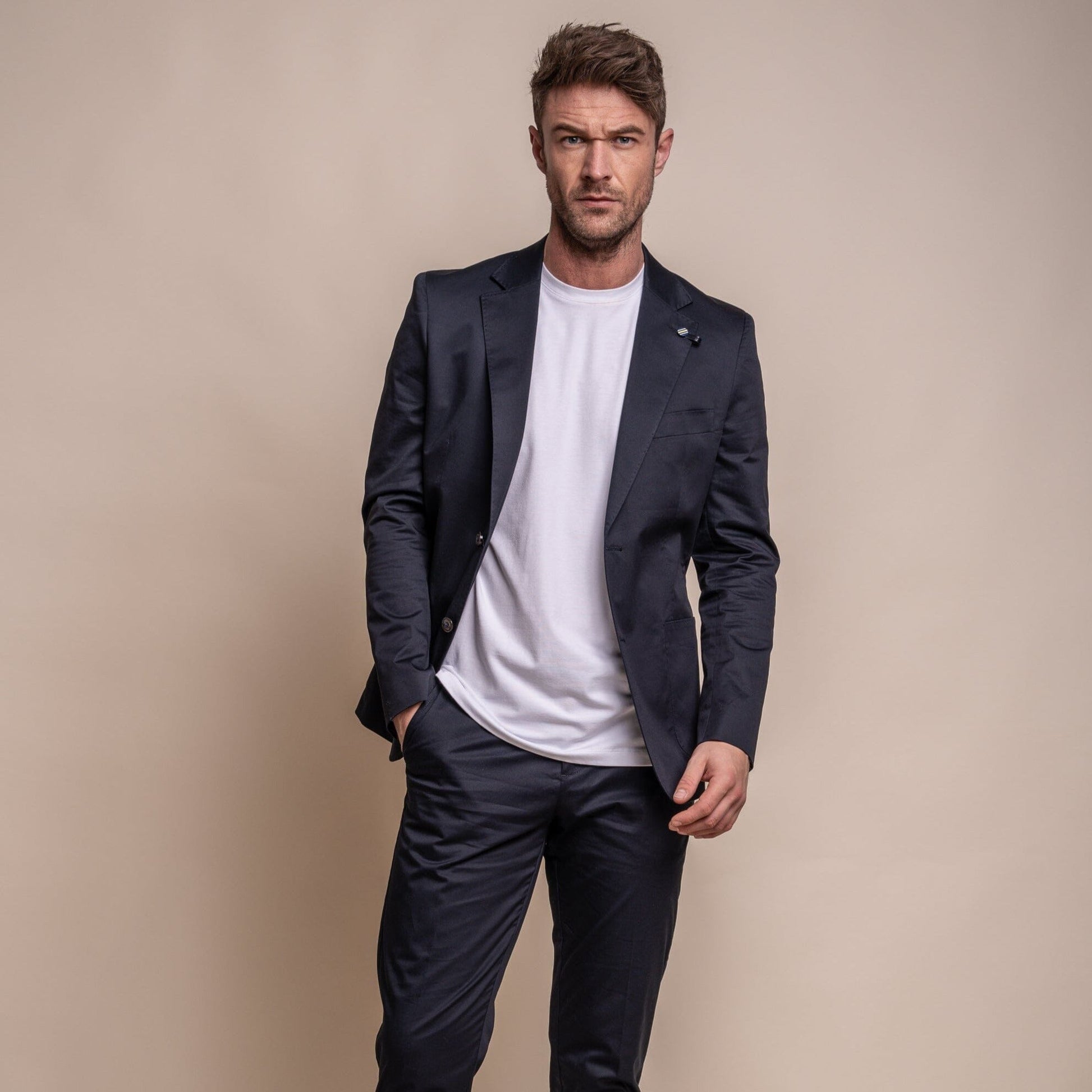 Half-Lined Navy Cotton Blazer - STOCK CLEARANCE - Blazers & Jackets - - THREADPEPPER