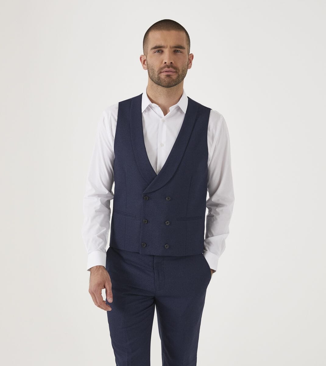 Harcourt Navy Waistcoat - Waistcoats - 34R Double Breasted - THREADPEPPER