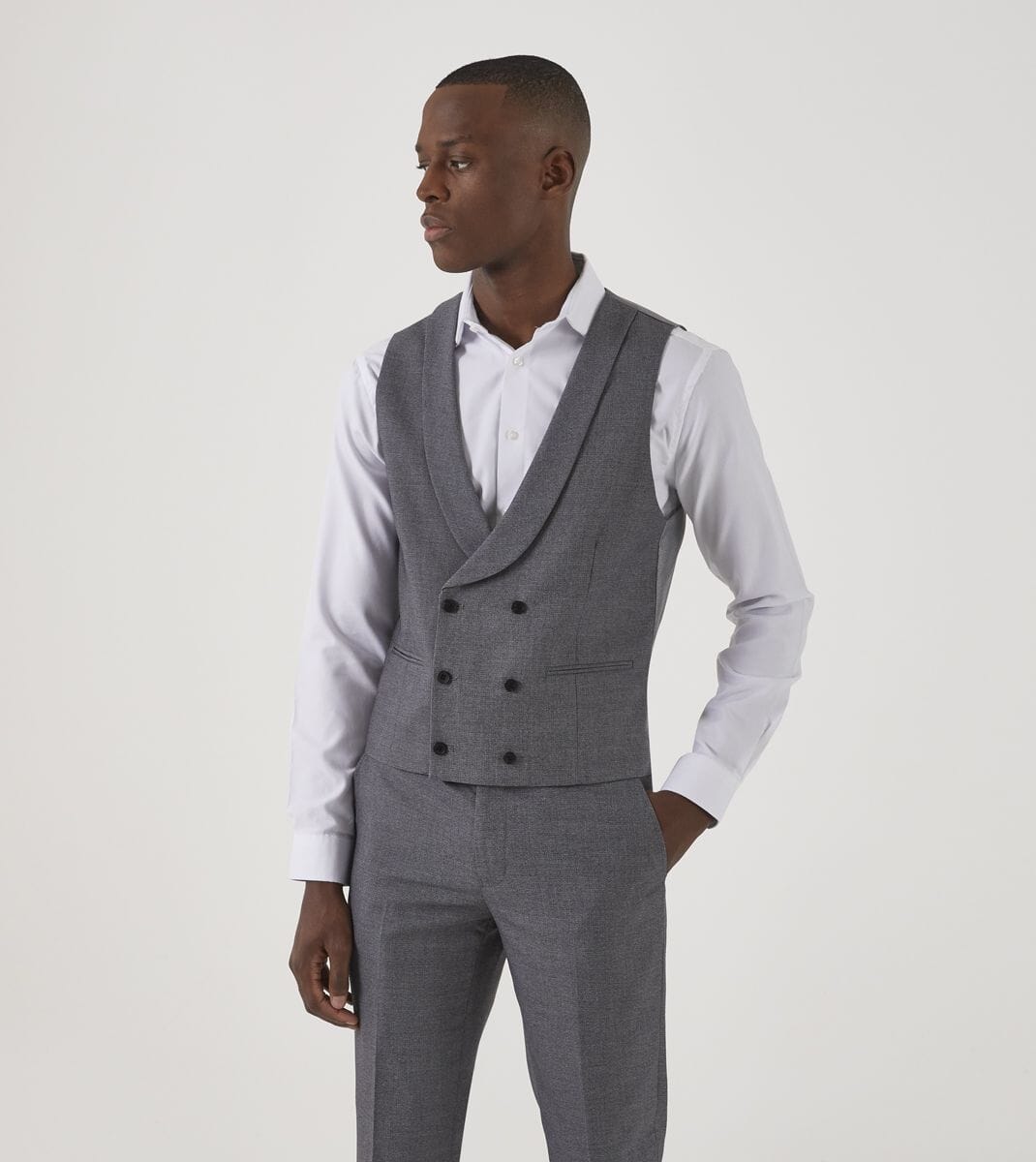 Harcourt Silver Waistcoat - Waistcoats - 34R Double Breasted - THREADPEPPER