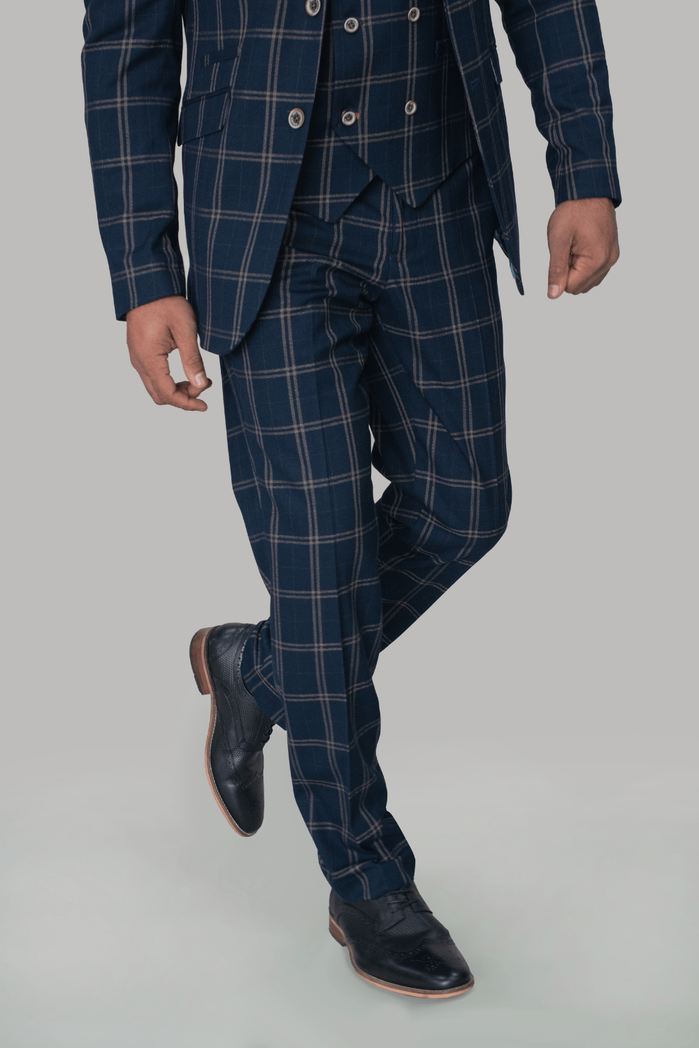 Double Check Navy Trousers - STOCK CLEARANCE - Trousers - 30R - THREADPEPPER