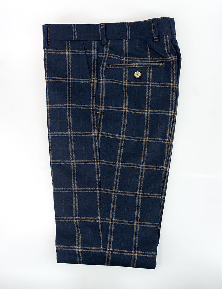 Double Check Navy Trousers - STOCK CLEARANCE - Trousers - - THREADPEPPER