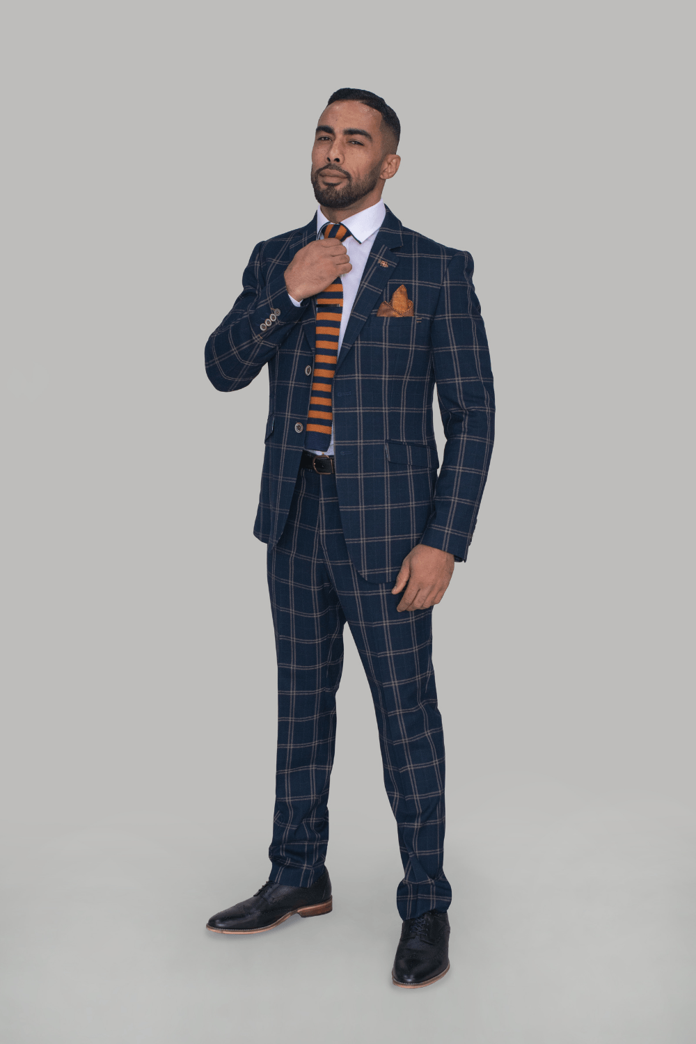Double Navy Check Trousers Men s Suit Navy Blue Trousers Threadpepper