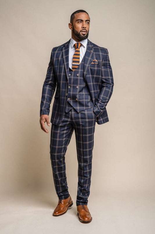 Hardy Navy Checked 2 Piece Suit - Suits - - THREADPEPPER